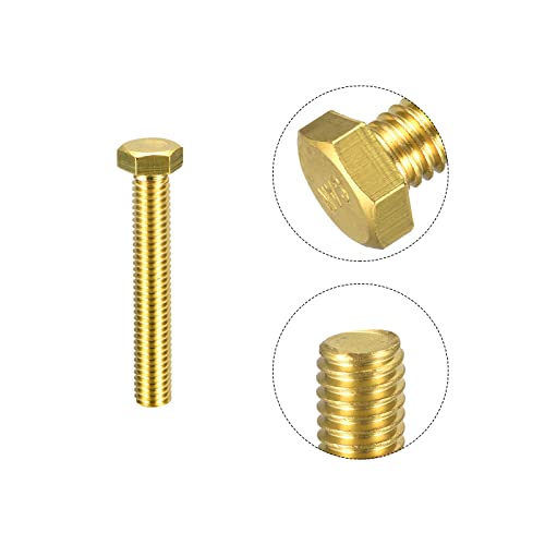 Image of uxcell Brass Hex Bolts, 3 /8-16x2-1 /2 2pcs Fully Thread Grade 4.8 Solid Brass Hexagon Head Bolt Machine Screws for Machinery