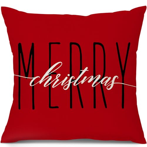 Simpkeely Red Christmas Pillow Covers Set of 4, Festive Farmhouse Christmas Decor - Image 3