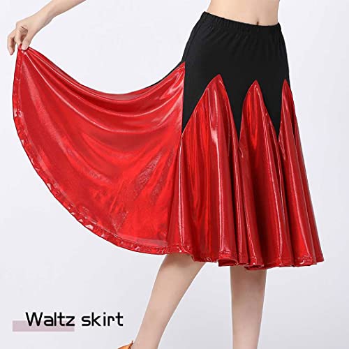 Victray Latin Dance Skirts Swing Ballroom Dance Skirt Party Pleated Skirt Costume For Women (Red) #TOP3