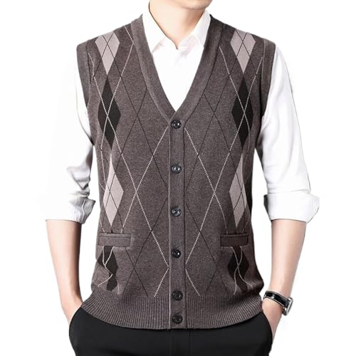 Men'S Autumn Knit Cardigan,Sleeveless Waistcoat,Middle-Age Casual Vest