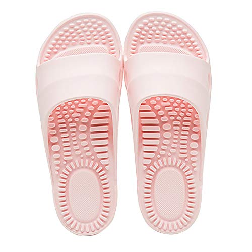 TLEO Acupressure Massage Slippers Therapeutic Reflexology Sandals for Foot Acupoint Massage Shiatsu Arch Pain Relief Non-Slip Shoes Bath Shower (7-7.5 Women/6-6.5 Men, Ice Pink)