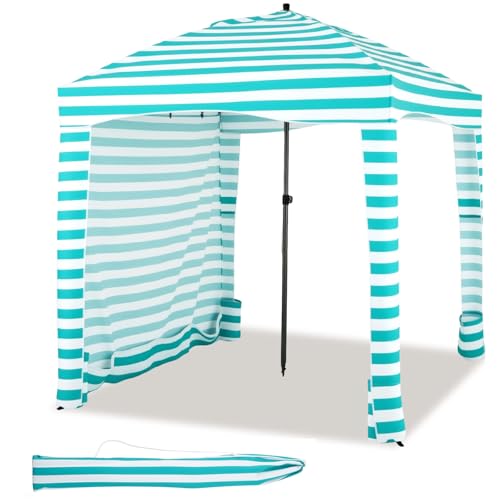 COSTWAY Sombrilla Playa Grande con Pared Lateral Desmontable, 183 X 183 CM, Altura Ajustable...