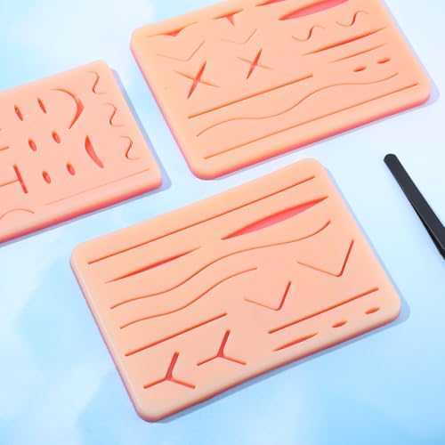 Image of 3 Pcs Suture Pad 3 Layer Suture Practice Pad with Wounds Practice Kit, Hard to Rip, Tear or Break for Medical and Vet Students Veterinarian Nurses Training and Practice(Classic Style)