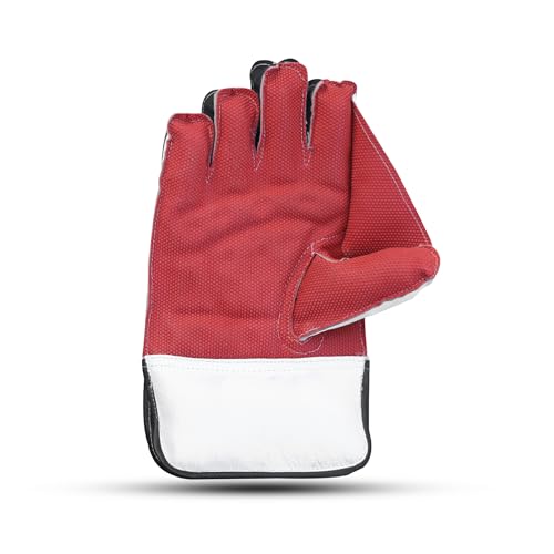 Image of Shield Cricket Wicket Keeper Gloves, Professional Grade, White and Orange recomanded for Leather Ball for Youth 15 to 20 Years
