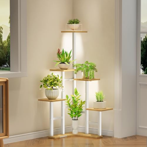 Image of Corner Plant Stand Indoor with Grow Lights 6 Tiered Corner Plant Shelf