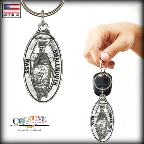 Image of Smallmouth Bass Keychain, Pewter, F086KC, 1 3 /4 inch, 100% Handmade in the USA, Fish Keychain, smallmouth, Bronzeback Key Chain, Key Ring, Key Fob, Fishing Gift, Over 200 Fish Designs Available., Medium
