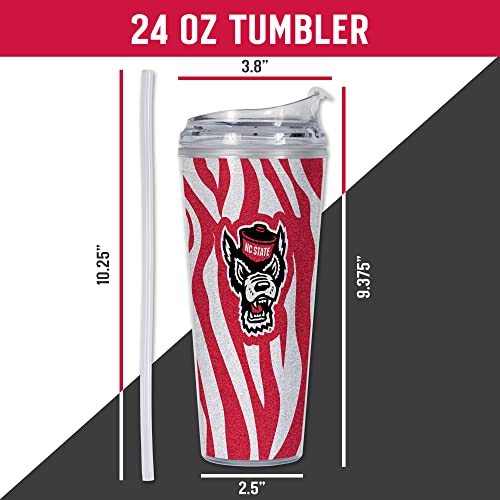 Image of Rico Industries NCAA Glitter 24oz Acrylic Glitter Tumbler with Hinged Lid, Officially Licensed Double Wall Tumbler with Straw