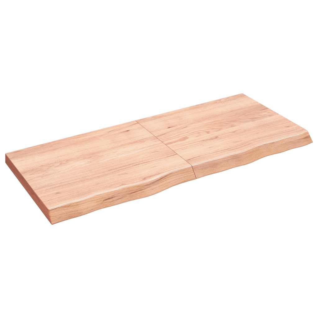 Estantería de pared marrón claro, 140 x 60 cm, madera maciza de roble tratada – Rústico con borde natural plegable – Estantería flotante de madera maciza para salón, oficina o baño