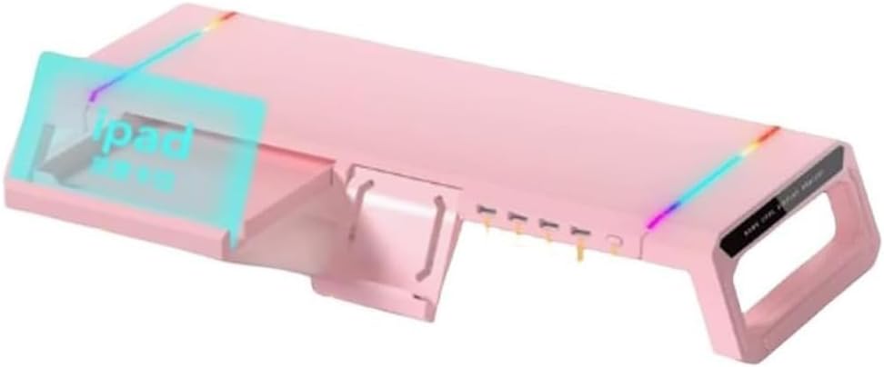 Monitor Stand, with USB 2.0/3.0 Data Transfer, Monitor Stand, Computer Stand, Tabletop, RGB LED, Foldable, Display Stand, Drawer and Smartphone Holder, Compatible with Laptops, Printers, iMac