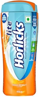 Horlicks Lite 450g, Scientifically designed for Adults |High Protein, Zero added sugar | Malt Flavor