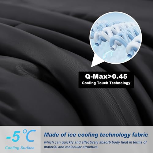 Cooling Comforter Queen Size, Double-Sided Cold Tech Fabric Quilted Bed Comforters Cooling Blanket for Hot Sleepers, Breathable Lightweight Summer Bedding, All-Season Ice Blanket, Black