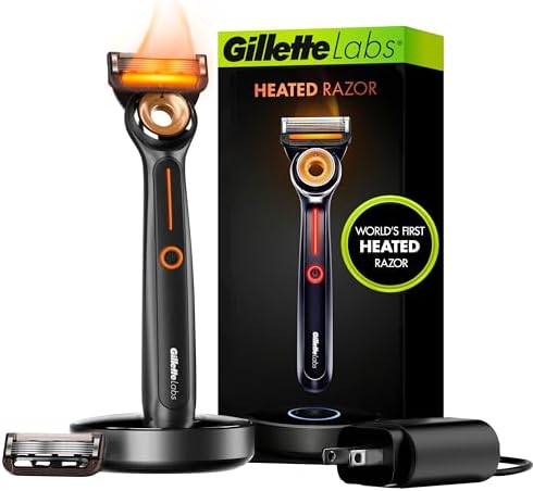 Heated Razor for Men, Starter Shave Kit by GilletteLabs, 1 Handle, 2 Razor Blade Refills, 1 Charging Dock