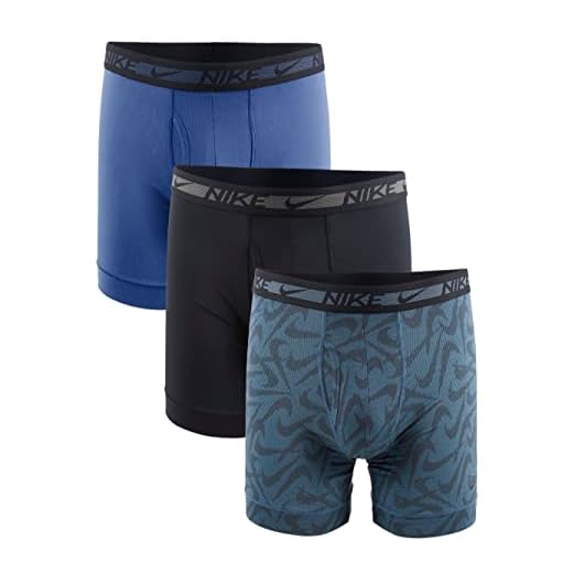Nike Men`s Dri-FIT Flex Micro Performance Boxer Briefs 3 Pack Blue Geo Swoosh Print L