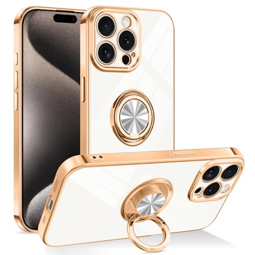Coque iPhone 15 Pro Max fine plaqué paillettes avec support de doigt anti-chute chic pour femmes