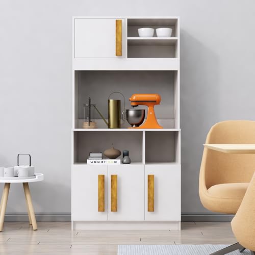 Image of Bniture Engineered Wood Storage Cabinet | Open Sideboard Cabinet for Living Room with 4 Door & Shelves | Multipurpose Cabinet Organizer for Home | Space Saving Kitchen Crockery Unit | Frosty White