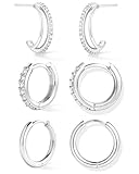 Inerney 925 Sterling Silver Hoop Earrings Set for Women, Dainty Small Huggie Earring for Multiple Piercing Hypoallergenic Jewelry, Trendy Double Cubic Zircon Cartilage Earings for Women's Gifts 3Pairs