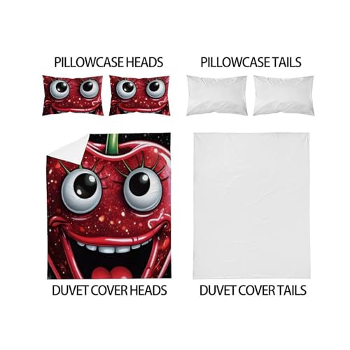Housse de couette double microfibre 200x200 cerises rouges - 4