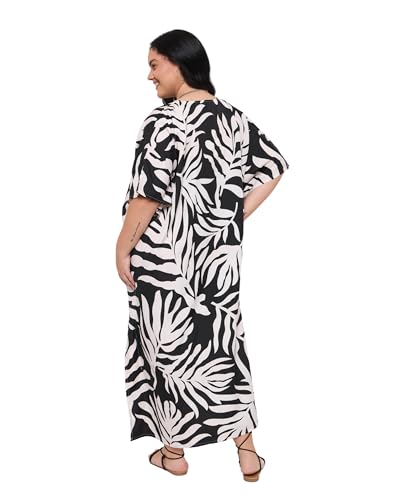 Image of Gypsie Blu Women Plus Size Kaftan Dress Beach Cover Up Maxi Dresses for Women, V-Neck Kimono Sleeve 1X-3X