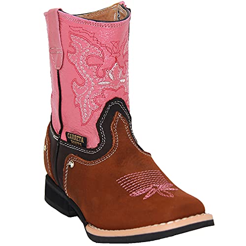 Infant Toddler Girls Western Boots Pink Embroidered Heart Floral Detailed Kids Leather Cowgirl Cowboy Boot