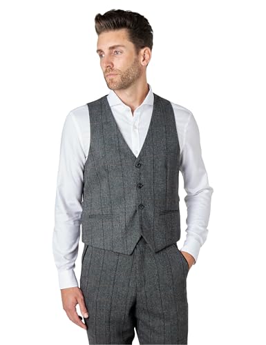 Xposed Chalecos de Tweed clásicos de los Hombres con Estilo Vintage 1920s Retro Terciopelo Recorte Chalecos Ajustados [AMZCH-PWC-ELTON-E1-BLACK-64EU]