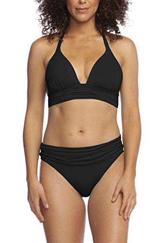 La Blanca Women's Island Goddess Shirred Banded V-Neck Halter Bikini Top, Black, 14