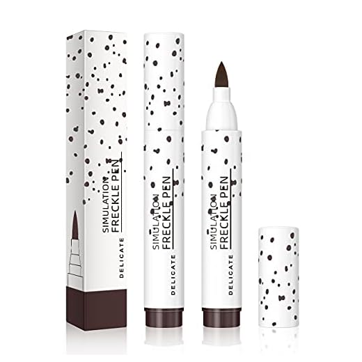 MEICOLY 2Pcs Freckle Pen, Liquid Eyeliner Pencil Natural Magic Faux Freckles Makeup, Dot Spot Waterproof Neutral, Coffee Dark Brown