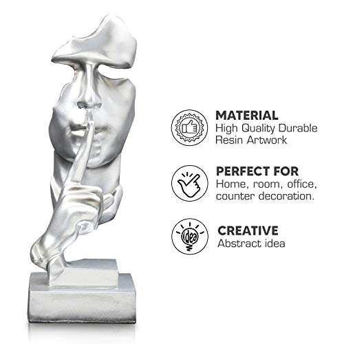 Modern And Creative Silence Thinker Of Men Statue Great Abstract Decorative Figurine Sculpture For Home And Living Room Decor Great For Office Or Desk (Silver) #TOP4