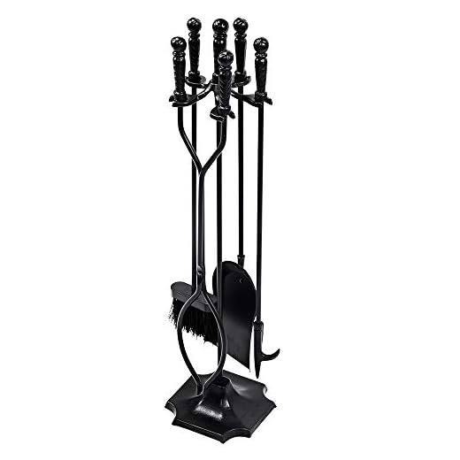 Cchainway C-Chain 5 Pieces Fireplace Tools Set Wrought Iron Fireset Fire Pit Fire Place Pit Poker Wood Stove Log Tongs Holder Tools Kit Sets with Handles Modern