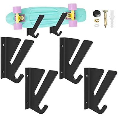 Skateboard Rack Wall Mount, Skateboard Storage Rack, Skateboard Holder, Load Bearing Skateboard Rack, Horizontal Space Saving Design for Longboard Penny Board Skis Skateboard Shelf