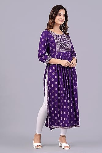Image of NEW4U Women's Sequin Zari Embroidery Printed Naira Cut Kurti