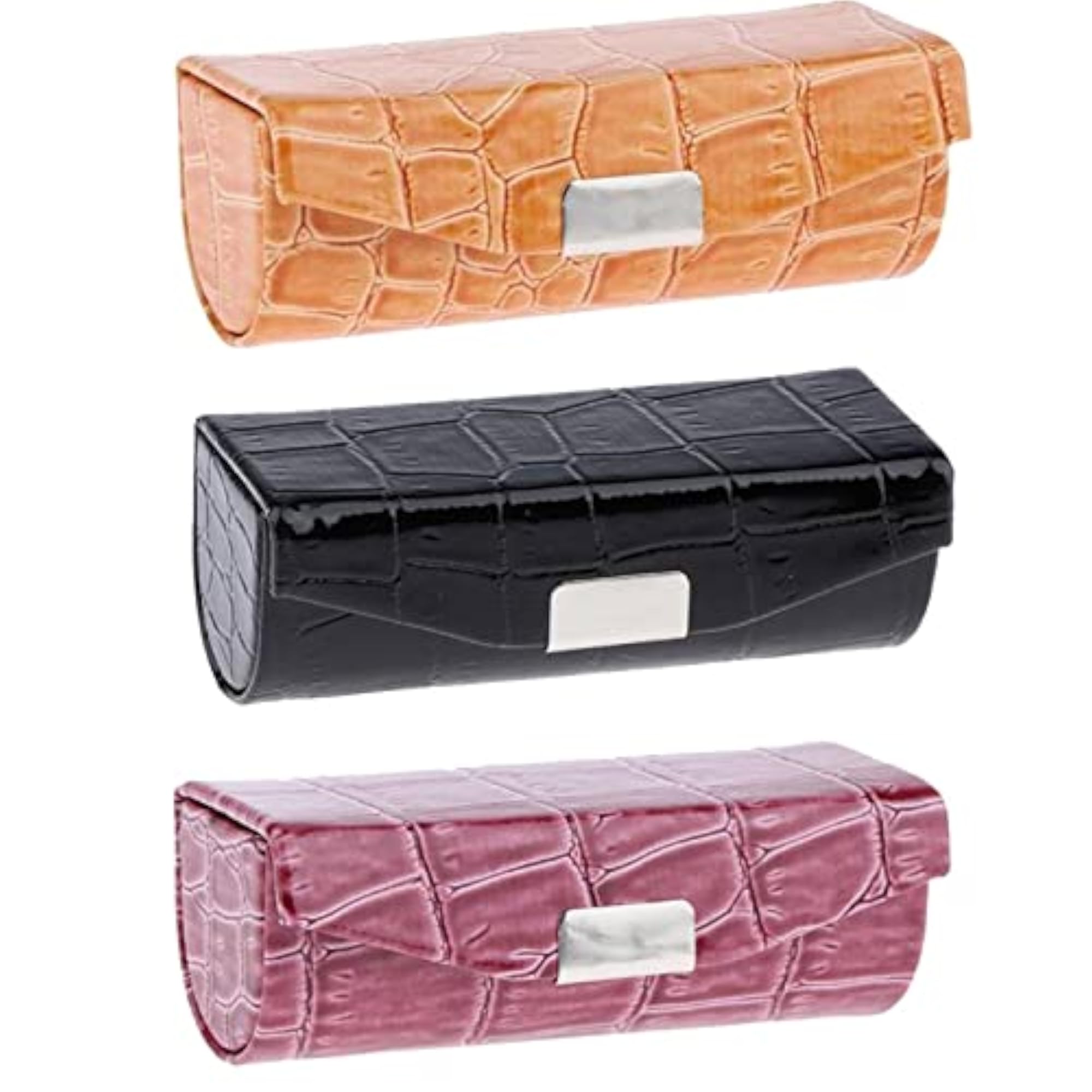 3X PU Leather Lipstick Case Holder, Dark Brown, Black, Orange