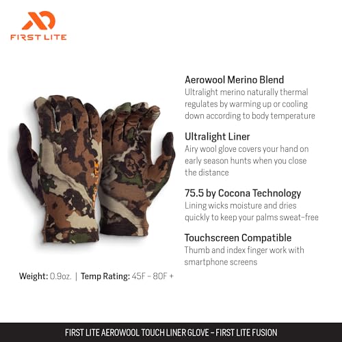 Lightweight Merino Wool Camo Hunting Gloves with Touchscreen Compatibility