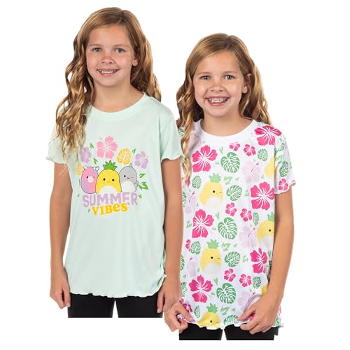 Squishmallows T-Shirt Girls Summer Vibes Performance Tops 2-Pack UPF 50+ Tee (6/7 Small)