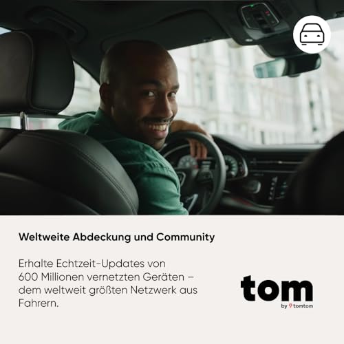 TomTom Verkehrs-Assistent Tom (Radarkamerawarnungen, Warnungen vor Staus, Hindernissen und Geschwindigkeitsüberschreitungen, kompatibel mit CarPlay und Android Auto