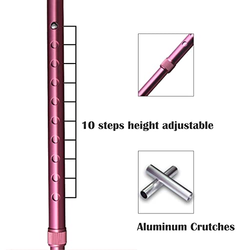 Muletas de antebrazo para adultos, ergonómicas, ajustables, resistentes, antideslizantes, con puños abiertos, muletas ligeras y plegables de aleación de aluminio, color negro, rosa y azul, 2 unidade