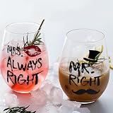 Prezenty ślubne 'Mr Right Mrs Always Right Stemless' kieliszki do wina zestaw złoty prezent ślubny dla panny młodej pana młodego pary rocznica prezenty zaręczynowe dla niego jej pary walentynki Boże