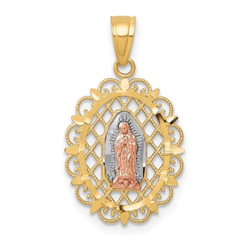 Solid 10k Two-tone Gold Filigree Our Lady Of Guadalupe Pendant -13mm x 22mm - virgen de guadalupe - Religious Mexican Necklace
