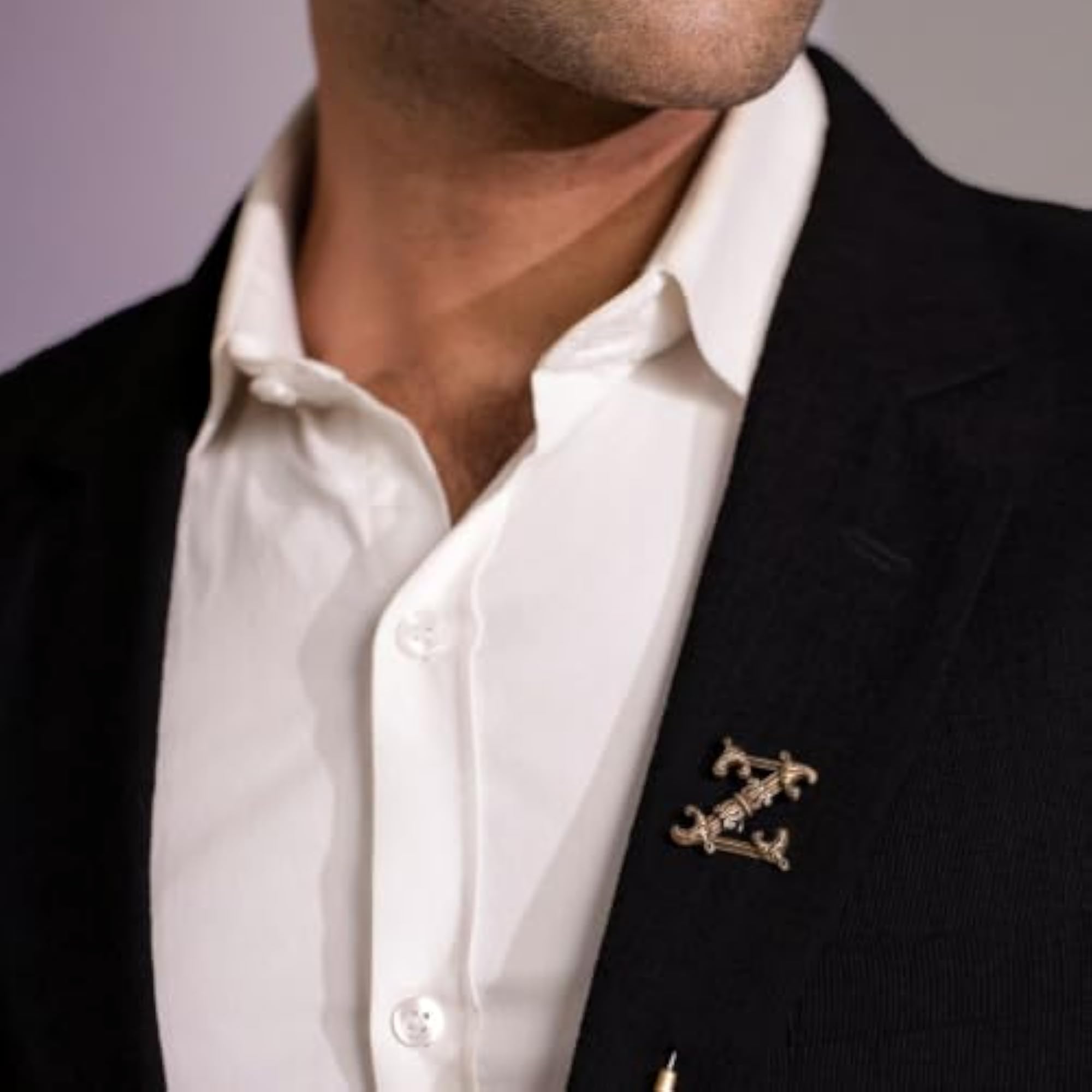 Antique Brass Alphabet Cufflink & Lapel Pin Combo
