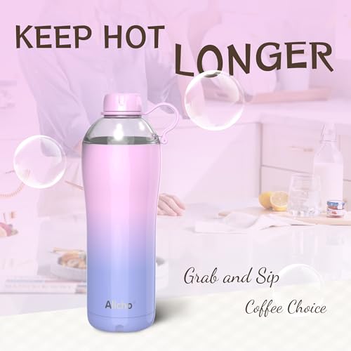 Image of Insulated Water Bottle for Women, 24 oz Stainless Steel Water Bottles, Double Walled, 2 Lids (Chug & Tumbler) - Hydrate & Caffeinate,Available Gift Wrapping