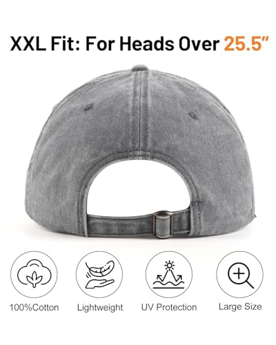 Image of XXL Baseball Cap For Big Heads, Soft Crown Washed Dad Hat, Oversized Denim Cap For Men Women Golf, Travel, Daily Wear