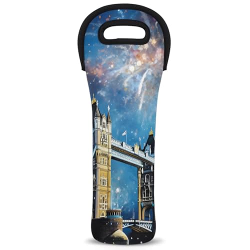 Neoprene Wine Tote Carrier Bag for Wine,Water, Champagne, Beer, Baby Bottles 15.6 x 5.1 Inches, Protective Wine Bag,London Bridge