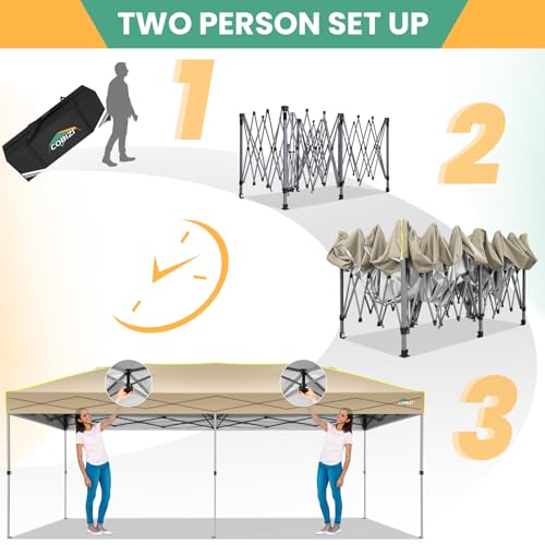 Image of COBIZI 10x20 Pop Up Canopy Tent, Outdoor Party Tent Without Sidewall One Push Setup Glow, 3 Adjustable Height Air Vent Waterproof UPF50+, Bag, 4 Sandbag, 6 Stake, 12 Rope for Beach, Commercial