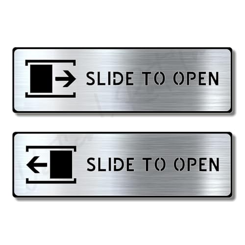 Image of Premium Brush Steel Finish Acrylic SLIDE TO OPEN DOOR Sign Easy to Mount Self-Adhesive Tape Signage for Hotel Office Resort Society Corporate Business Hospital