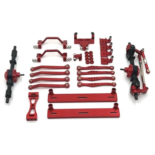 DAIHAOUU Used for WPL 1/16 C64 RC Car Parts Metal Upgrade Front and Rear Axle Foot Pedal Rod Suspension Frame Rudder Base Set(Red)