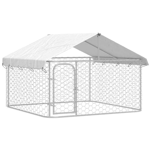 Outdoor-Hundezwinger mit Dach 200x200x150 cm, Hundezwinger Outdoor-Hundekäfig Sicherer Hundeauslauf für Garten Terrasse Draußen