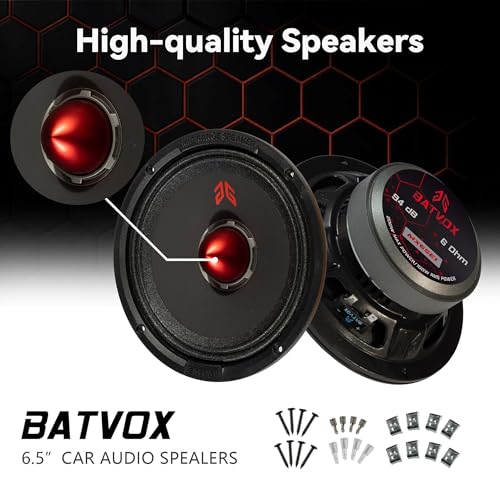 Image of MX65E1 Loudspeaker 6.5 Inch Midrange 400 Watts 6 Ohms Red Bullet, Premium Quality Audio Door Speakers for Car or Truck Stereo Sound System, Black (2 Speakers)