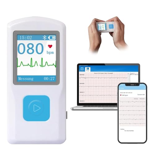 Tragbarer EKG-Monitor für die ganze Familie – Mehrbenutzer-fähiges EKG-Gerät mit LCD & App-Speicher – Bluetooth-Kompatibel mit Smartphone/PC