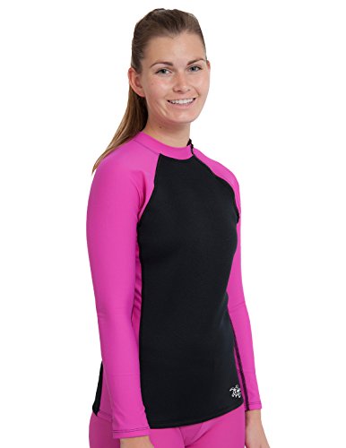Tuga Women's Neoprene Wetsuit Hybrid Top, Made in USA, Black/Fuchsia, Medium