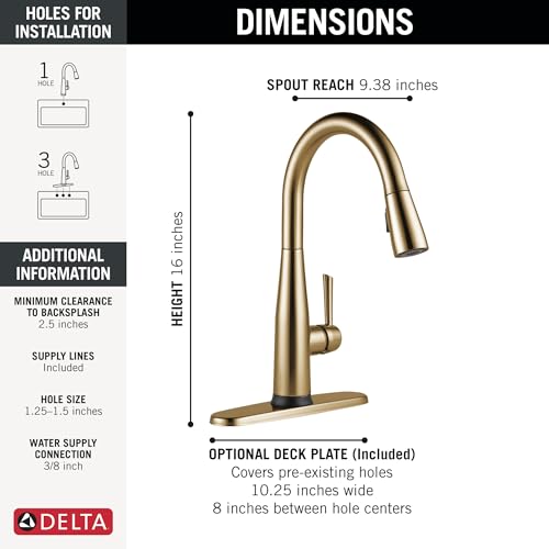 Delta Essa Touchless Kitchen Faucet with Touch Technology, Brushed Gold Kitchen Sink Faucet with Pull Down Sprayer, Single Hole, Champagne Bronze 9113TL-CZ-DST