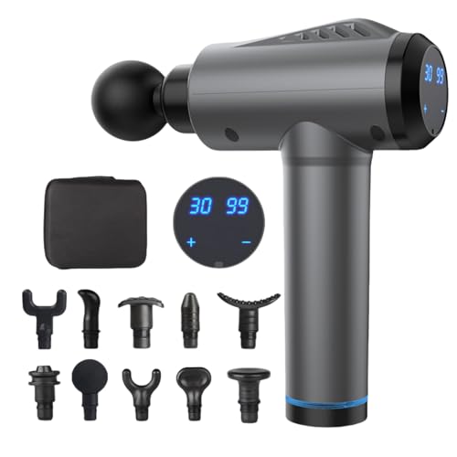 Massagepistole mit 30 Geschwindigkeiten/Massage Gun für tiefe Muskelmassage mit bis zu 3600 Impulsen/min / 10 Aufsätze Mit LCD-Touchscreen für Nacken, Rücken & Körper